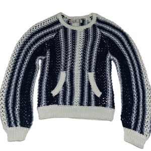 Free People Navy and White Net Sweater